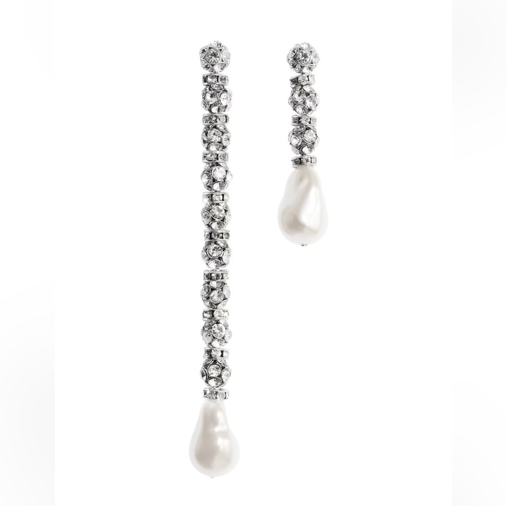 Magda Butrym H&M Asymmetrical Silver and White Pearl Earrings. NIB